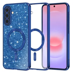 Custodia MagSafe per Samsung Galaxy A37 5G, Techsuit, Luxury Glitter, Blu Scuro