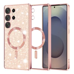 Custodia MagSafe per Samsung Galaxy S25 Ultra S938, Techsuit, Luxury Glitter, Rosa Dorato