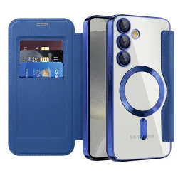 Custodia MagSafe per Samsung Galaxy S24+ S926, Techsuit, SmartMag Book, Blu