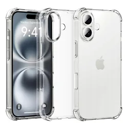 Custodia per Apple iPhone 16 Plus, Techsuit, Shockproof Clear (Foro Grande per Obiettivo), Trasparente