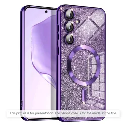 Custodia MagSafe per Apple iPhone 17, Techsuit, Luxury Glitter, Viola Scuro