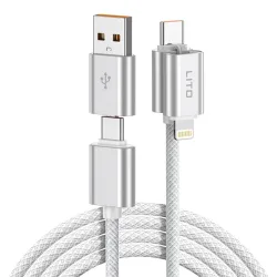 Cavo Dati e Ricarica USB-C / USB-A - USB-C / Lightning Lito LD21, 100W, 1m, Bianco