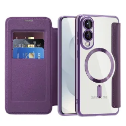 Custodia MagSafe per Samsung Galaxy S25 Edge S937, Techsuit, SmartMag Book, Viola