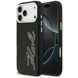 Custodia per Apple iPhone 17 Pro Max, Karl Lagerfeld, FW Grained Signature Logo, Nera
