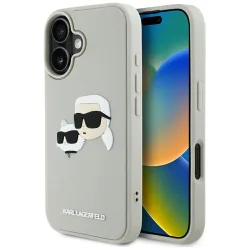 Custodia per Apple iPhone 16, Karl Lagerfeld, 3D Rubber Karl & Choupette, Beige
