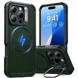 Custodia MagSafe per Apple iPhone 16 Pro Max, ESR, Cyber Armor Kickstand, Verde