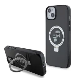 Custodia per Apple iPhone 15 Plus, Karl Lagerfeld, Ringstand Karl & Choupette, Nera