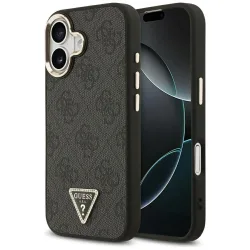 Custodia MagSafe per Apple iPhone 17, Guess, Logo Diamante Triangolo 4G, Nera