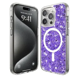 Custodia MagSafe per Apple iPhone 15 Pro, Techsuit, Sparkly Glitter, Viola