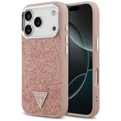 Custodia MagSafe per Apple iPhone 17 Pro, Guess, Glitter Triangle Logo, Rosa
