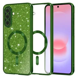 Custodia MagSafe per Samsung Galaxy A37 5G, Techsuit, Luxury Glitter, Verde Scuro