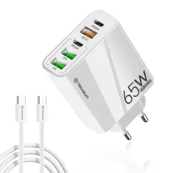 Caricabatterie Rete Con Cavo USB-C Techsuit CHC2 PentaXPower, 20W, 3A, 3 x USB-A - 2 x USB-C, Bianco