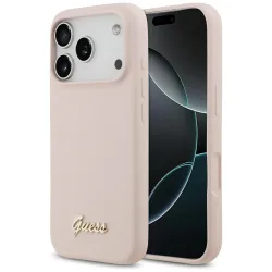 Custodia MagSafe per Apple iPhone 17 Pro, Guess, Script Metal Logo, Rosa Chiaro