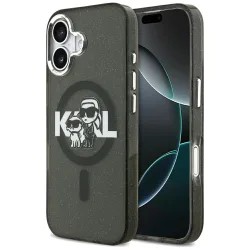 Custodia MagSafe per Apple iPhone 17, Karl Lagerfeld, IML Sketch Logo Glitter Karl & Choupette, Nera
