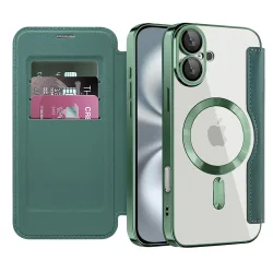 Custodia MagSafe per Apple iPhone 16 Plus, Techsuit, SmartMag Book, Verde
