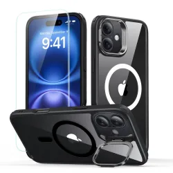 Custodia MagSafe per Apple iPhone 16, ESR, Classic Hybrid Kickstand con Protezione Schermo, Nera Trasparente