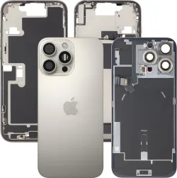 Cover Batteria Apple iPhone 16 Pro Max, Con Scocca Centrale, Parti Complete, Beige (Titanio Naturale), Swap Premium