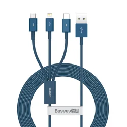 Cavo di Ricarica USB-A - Lightning / microUSB / USB-C Baseus Superior 3in1 Series, 20W, 1.5m, Blu CAMLTYS-03