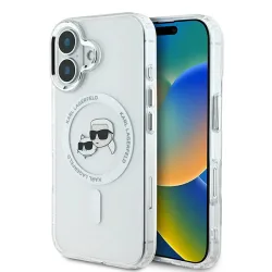 Custodia MagSafe per Apple iPhone 16, Karl Lagerfeld, IML Metal Karl & Choupette's Heads, Bianca