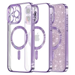 Custodia MagSafe per Apple iPhone 16 Pro Max, Techsuit, Luxury Glitter, Viola Chiaro