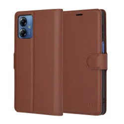Custodia per Motorola Moto G14, Techsuit, Leather Folio, Marrone