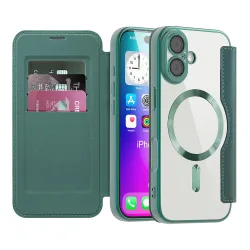 Custodia MagSafe per Apple iPhone 17, Techsuit, SmartMag Book, Verde