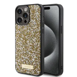 Custodia per Apple iPhone 15 Pro Max, Guess, Rhinestone Metal Logo, Gialla