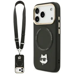 Custodia MagSafe per Apple iPhone 17 Pro, Karl Lagerfeld, Big Strap Choupette Metal Logo, Nera