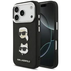 Custodia per Apple iPhone 17 Pro, Karl Lagerfeld, Grained Karl & Choupette's Heads Pins and Logo, Nera