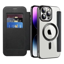 Custodia MagSafe per Apple iPhone 14 Pro Max, Techsuit, SmartMag Book, Nera