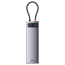 Hub USB-C Baseus Metal Gleam, 3 x USB-A 3.0 - 1 x USB-A - 1 x USB-C - 1 x HDMI - 1 x VGA - 1 x Jack 3.5mm - 1 x RJ45 - 1 x SD - 1 x microSD, Grigio