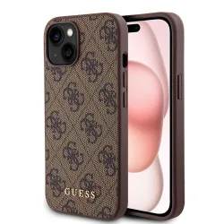 Custodia per Apple iPhone 15 Plus, Guess, 4G Metal Gold Logo, Marrone