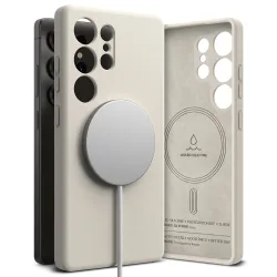 Custodia MagSafe per Samsung Galaxy S25 Ultra S938, Ringke, Silicone, Crema
