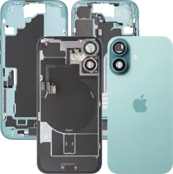 Copertura Batteria Apple iPhone 16, Con Scocca Centrale, Parti Complete, Verde (Teal), Swap Premium