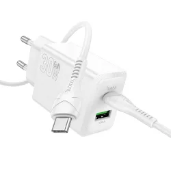 Caricabatterie da Rete con Cavo USB-C HOCO N71, 30W, 3A, 1 x USB-A - 1 x USB-C, Bianco