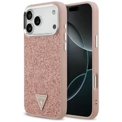 Custodia MagSafe per Apple iPhone 17 Pro Max, Guess, Glitter Triangle Logo, Rosa