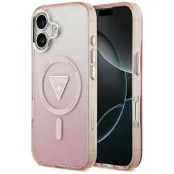 Custodia MagSafe per Apple iPhone 17, Guess, Logo Triangolo Gradiente IML, Rosa
