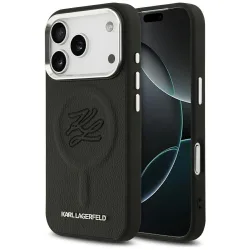 Custodia MagSafe per Apple iPhone 17 Pro, Karl Lagerfeld, Iniziale & Logo Metallico, Nera