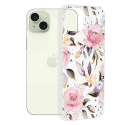 Custodia per Apple iPhone 15 Plus, Techsuit, Marble, Bianca
