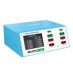 Caricabatterie Stazione Relife RL-309A, 100W, 4.5A, 2 x USB-C - 6 x USB-A, Blu