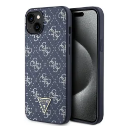 Custodia per Apple iPhone 15 Plus, Guess, 4G Triangle Logo, Blu