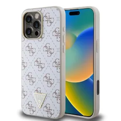 Custodia per Apple iPhone 16 Pro, Guess, 4G Triangle Logo, Bianca