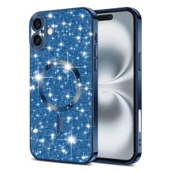 Custodia MagSafe per Apple iPhone 16, Techsuit, Luxury Glitter, Blu Scuro