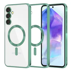 Custodia MagSafe per Samsung Galaxy A55 5G A556, Techsuit, Luxury Crystal, Verde Chiaro