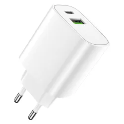 Caricabatterie di rete Forever LS-04, 20W, 3A, 1 x USB-A - 1 x USB-C, bianco