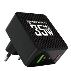 Caricabatterie Retea Techsuit CHPD173 Tiny, 35W, 3A, 1 x USB-A - 1 x USB-C, Nero