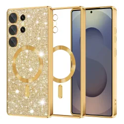 Custodia MagSafe per Samsung Galaxy S25 Ultra S938, Techsuit, Luxury Glitter, Dorata
