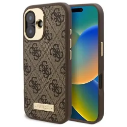 Custodia MagSafe per Apple iPhone 16 Plus, Guess, 4G Logo Plate, Marrone
