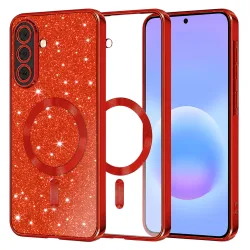 Custodia MagSafe per Samsung Galaxy A57 5G, Techsuit, Luxury Glitter, Rossa