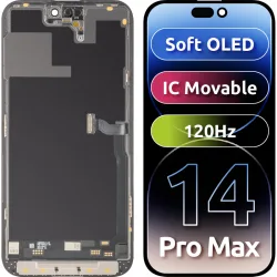 Display con Touchscreen MP compatibile con Apple iPhone 14 Pro Max, con Cornice, Versione Soft OLED FHD 120Hz IC Movable, Nero
